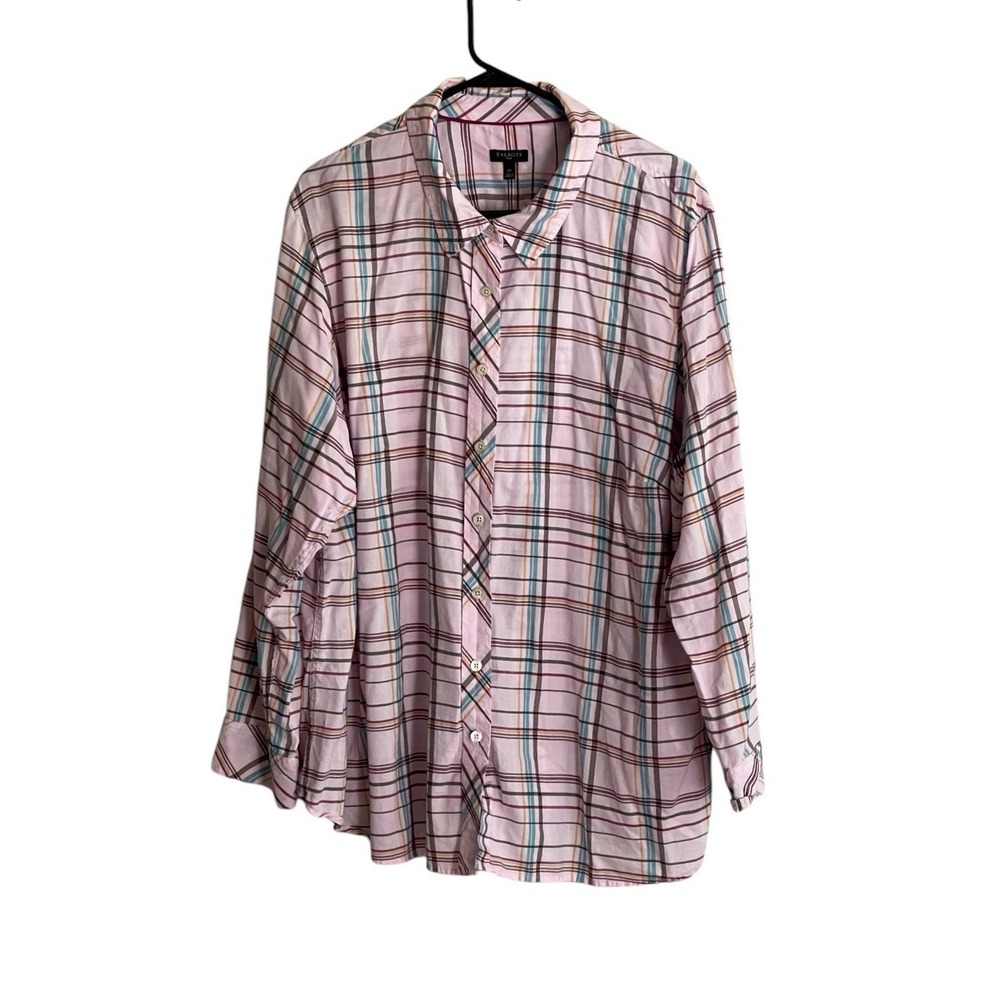Talbots Shirt 3X Pink Plaid Button Down Long Sleeve Cotton Preppy Easter